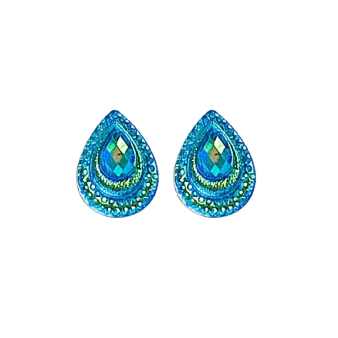 Aqua Peacock Feather Resin Druzy Cabochon 13x18mm