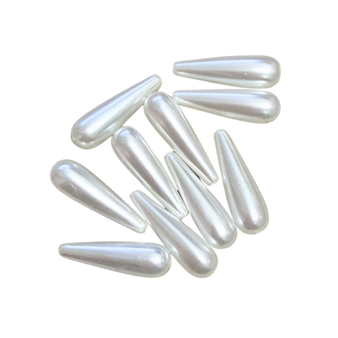 Pearl Drops Lightweight with centre drilled holes 30x9mm White