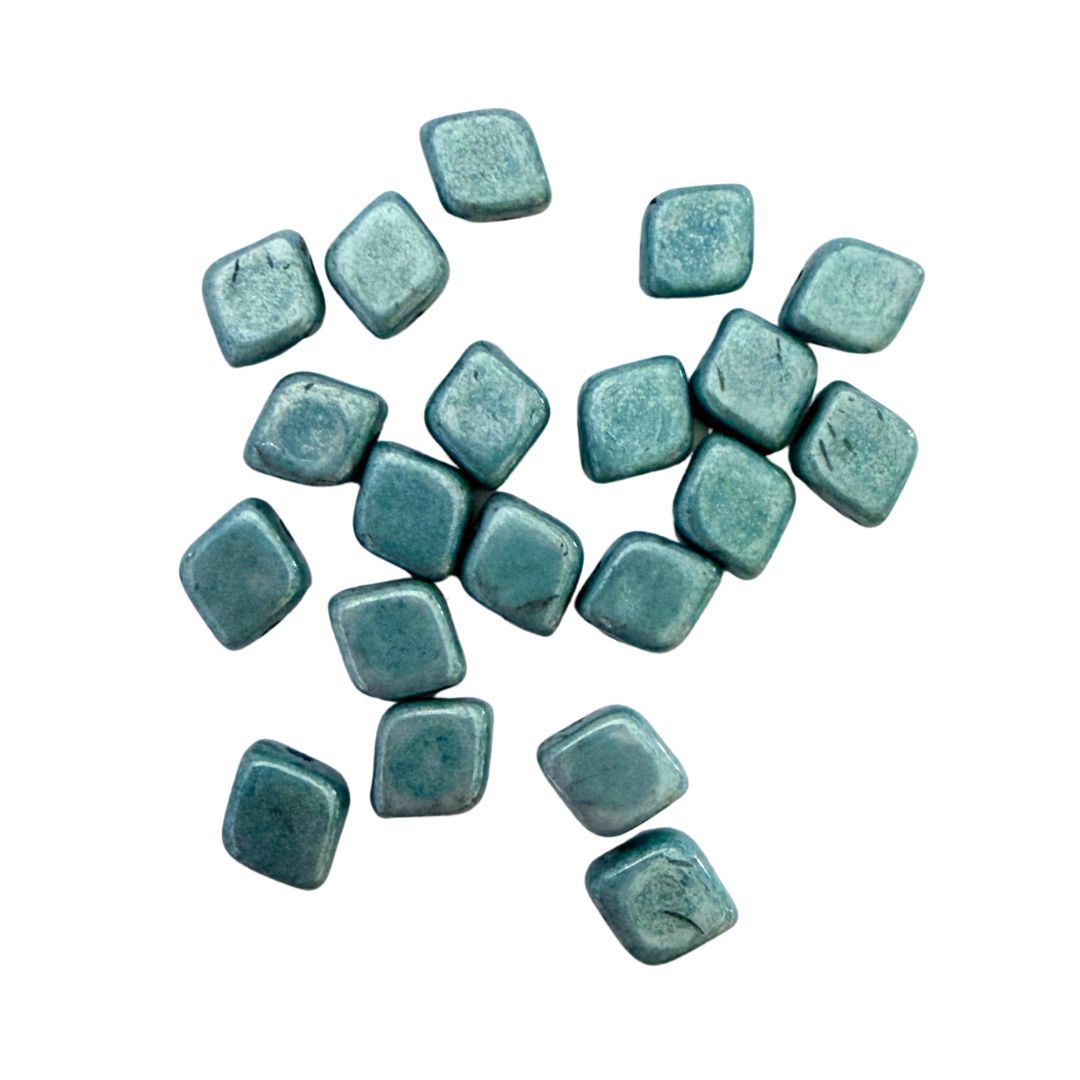 Pressed Czech Glass Beads, 2-Hole Flattened Diamond, 7x7mm, Blue Lustre