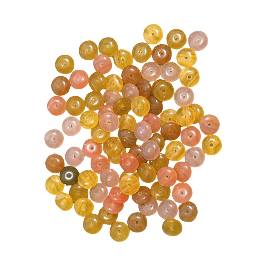 Pressed Czech Glass Smooth Rondelle Beads, 6mm Sunset Mix