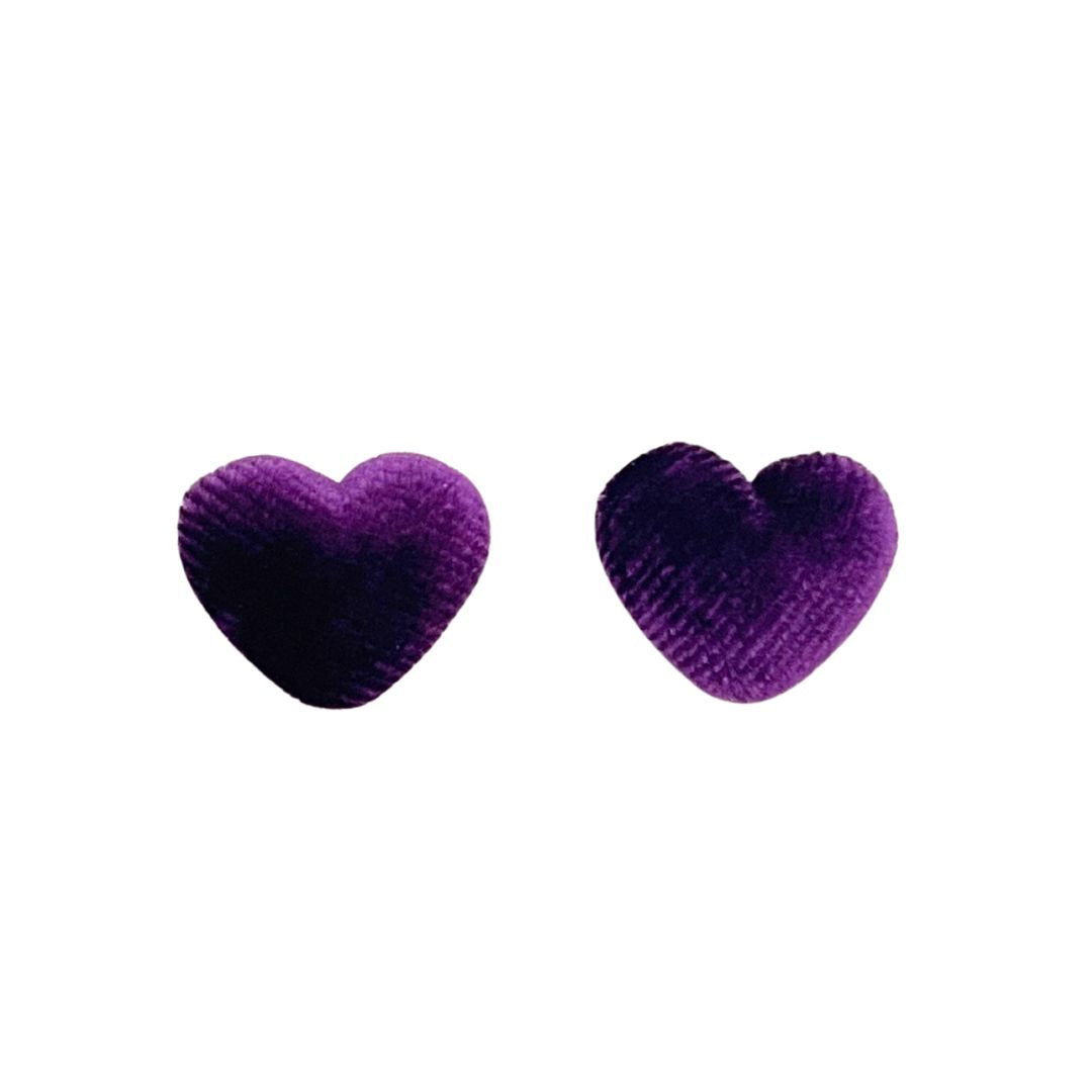 Purple Velvet 18x15mm Fabric Heart Cabochon, pack of 2