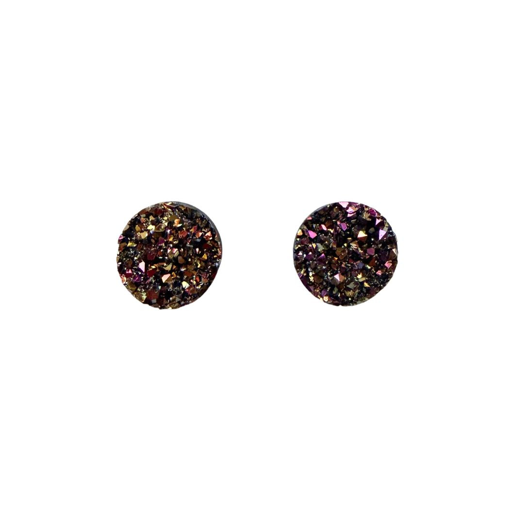 Purple and Gold Round Resin Druzy Flat Back Cabochon 12mm Adhesive backed