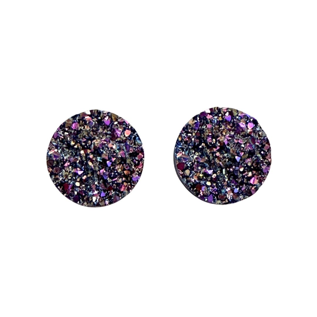 Purple and Gold Round Resin Druzy Flat Back Cabochon 16mm Adhesive backed