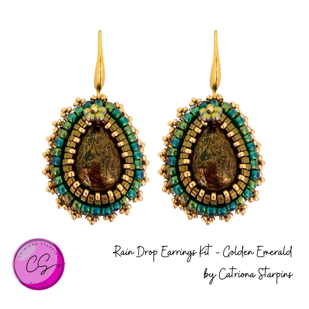 Rain Drop Earrings Kit Golden Emerald
