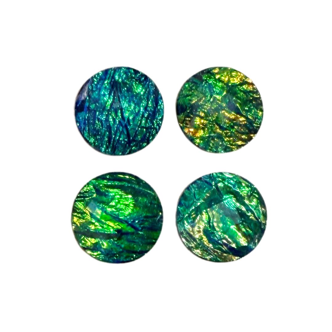 Resin Dichroic Look, Sparkly 12mm Round Flat Back Cabochon Black Background