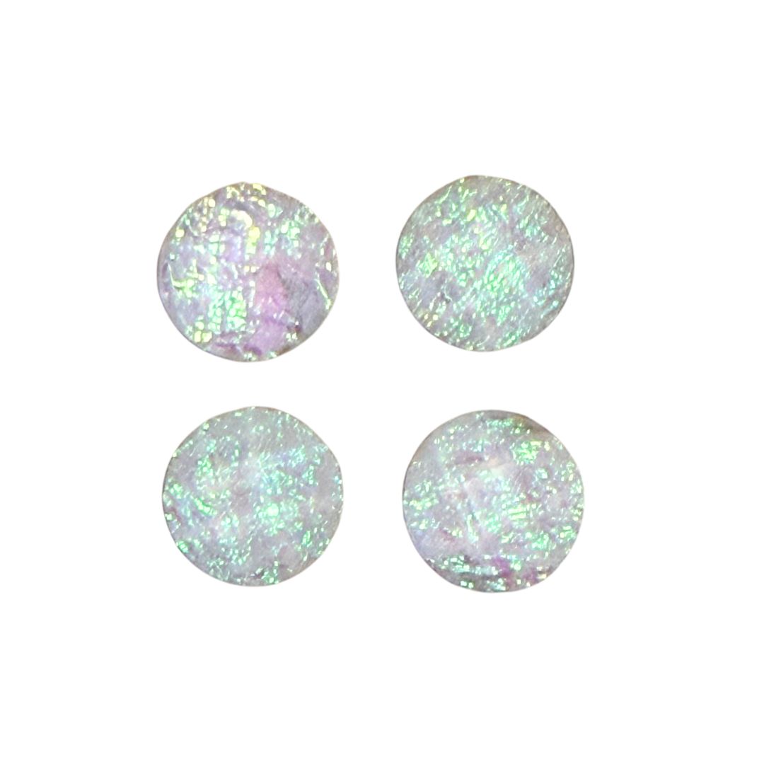 Resin Dichroic Look, Sparkly 12mm Round Flat Back Cabochon White Background