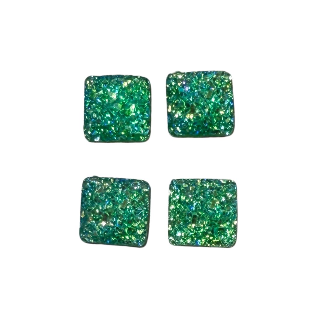 Resin Imitation Druzy Square Shape 10x10mm Emerald AB