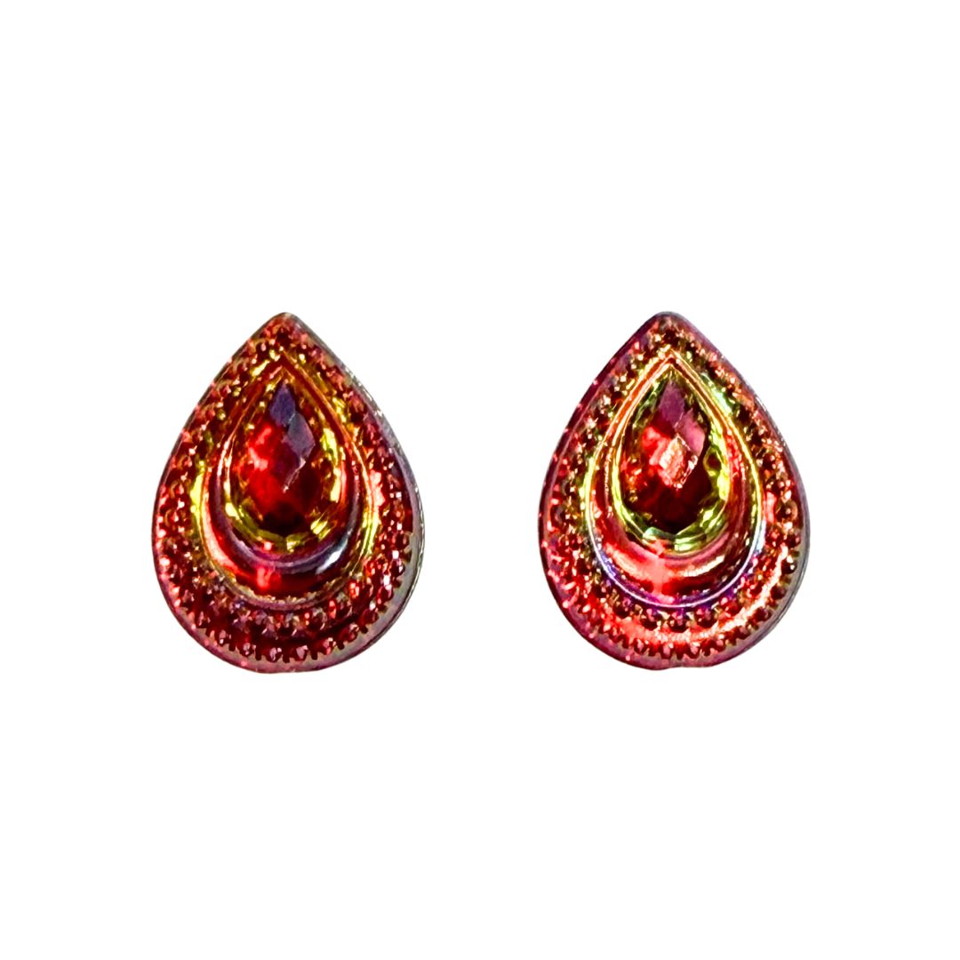 Ruby Peacock Feather Resin Druzy Cabochon 13x18mm