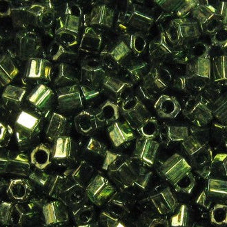 Hex Shaped Miyuki Seed Bead Size 8 Gold Lustre Green