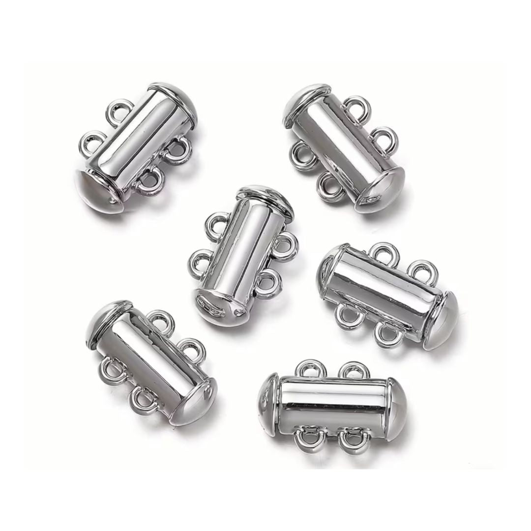 Slide Clasp, 2- Strand Magnetic 10x15mm Silver