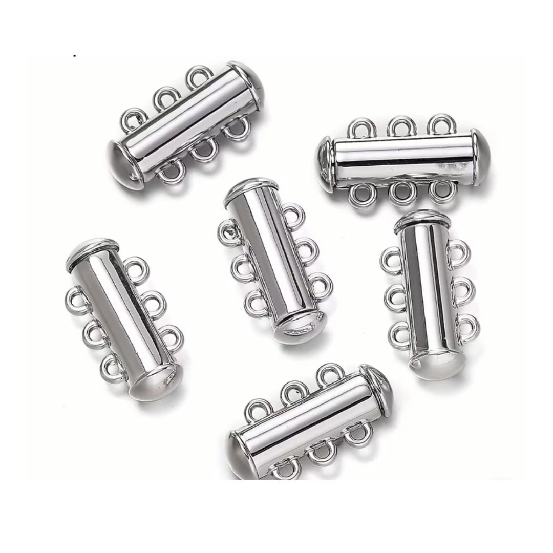 Slide Clasp, 3- Strand Magnetic 10x20mm Silver