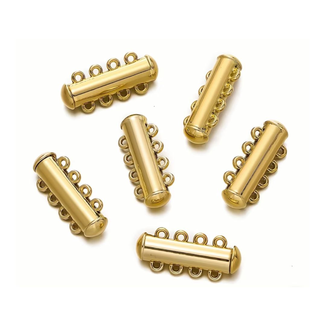 Slide Clasp, 4- Strand Magnetic 10x25mm Gold