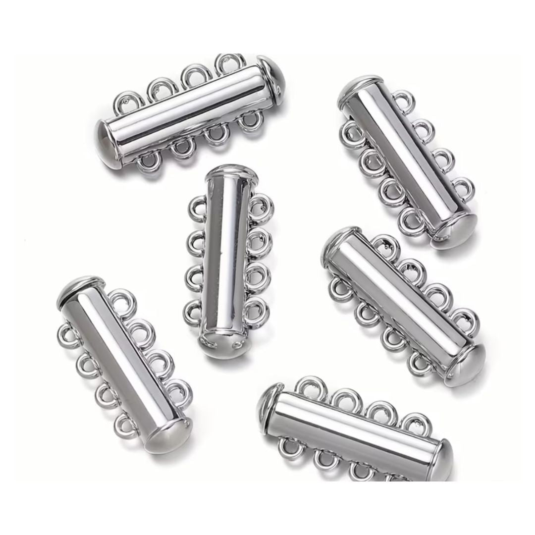 Slide Clasp, 4- Strand Magnetic 10x25mm Silver