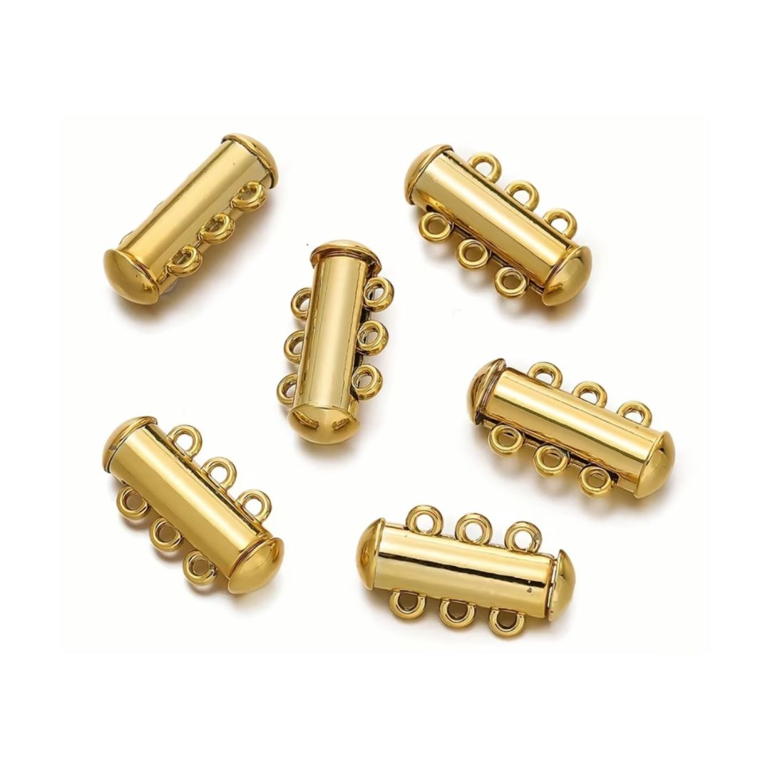 Slide Clasp, 3- Strand Magnetic 10x20mm Gold