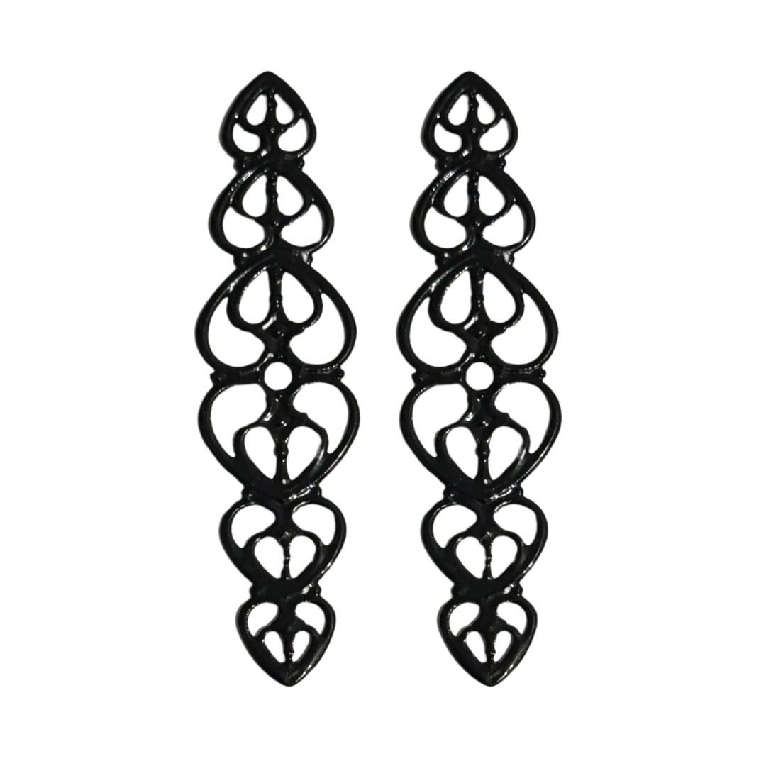 Vintage Look Filigree Findings Hearts 55x14mm Gloss Black, Pack of 2
