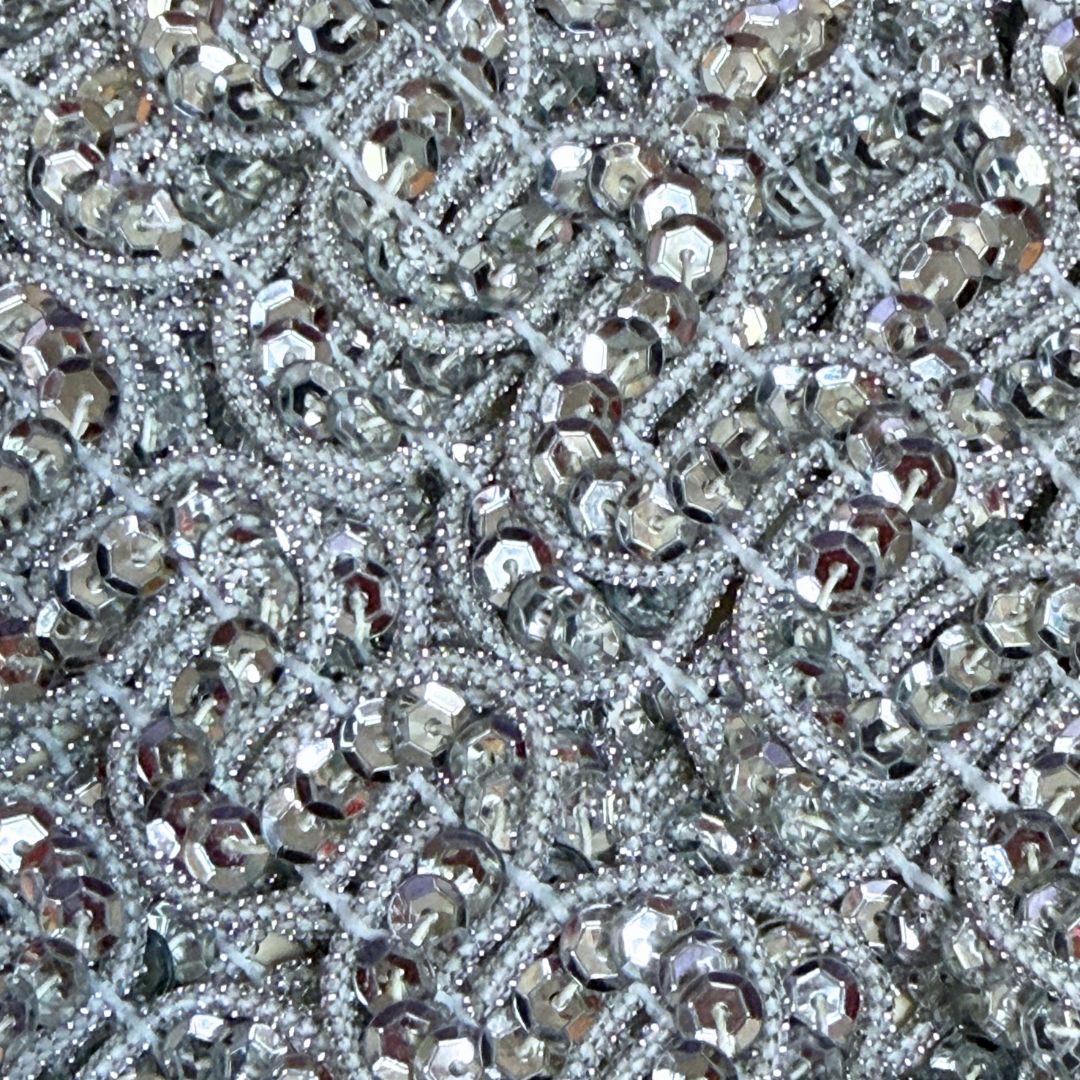 Vintage Metallic Sequin Braid Silver, 23mm wide, sold per meter
