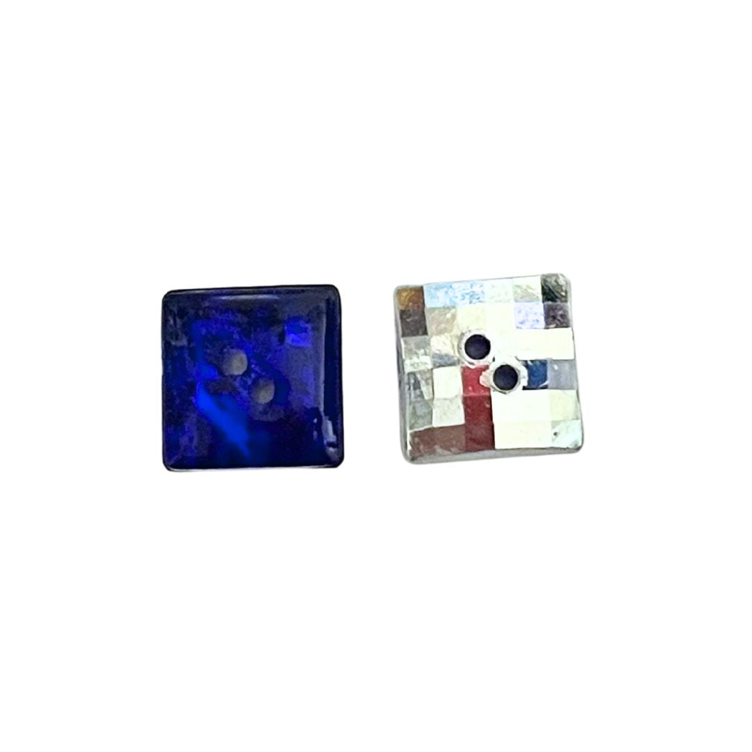 10mm Square Button with two holes, backlit blue, set of 2
