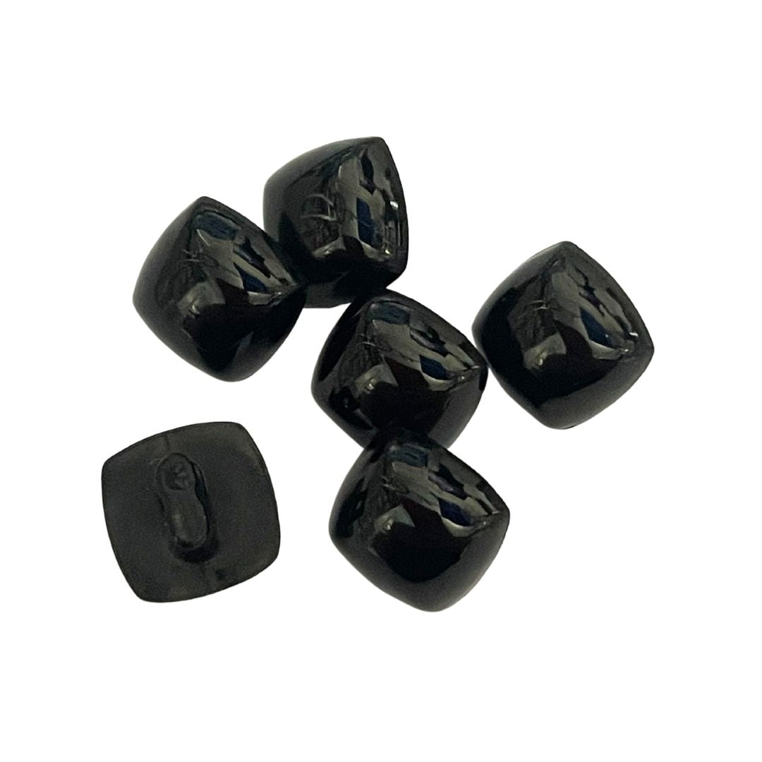 11mm Square Black Plastic Button, pack of 6