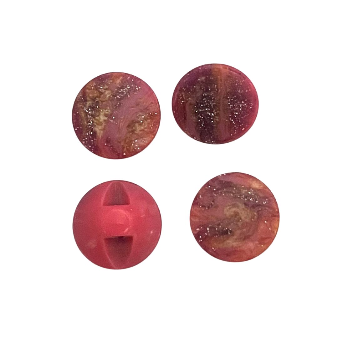 12mm Swirl Button with Shank, Pink/Purple/Gold, with Glitter swirls, set of 4