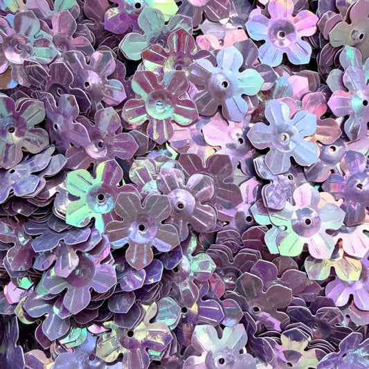 13mm Five Petal Flower Shaped Sequins with 5mm Centre Cup - Amethyst AB