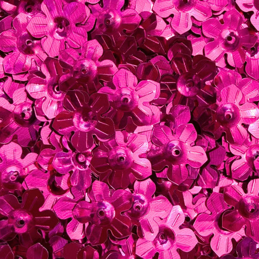 13mm Five Petal Flower Shaped Sequins with 5mm Centre Cup - Hot Pink