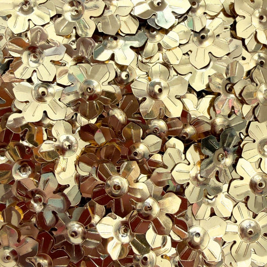 13mm Five Petal Flower Shaped Sequins with 5mm Centre Cup - Light Gold