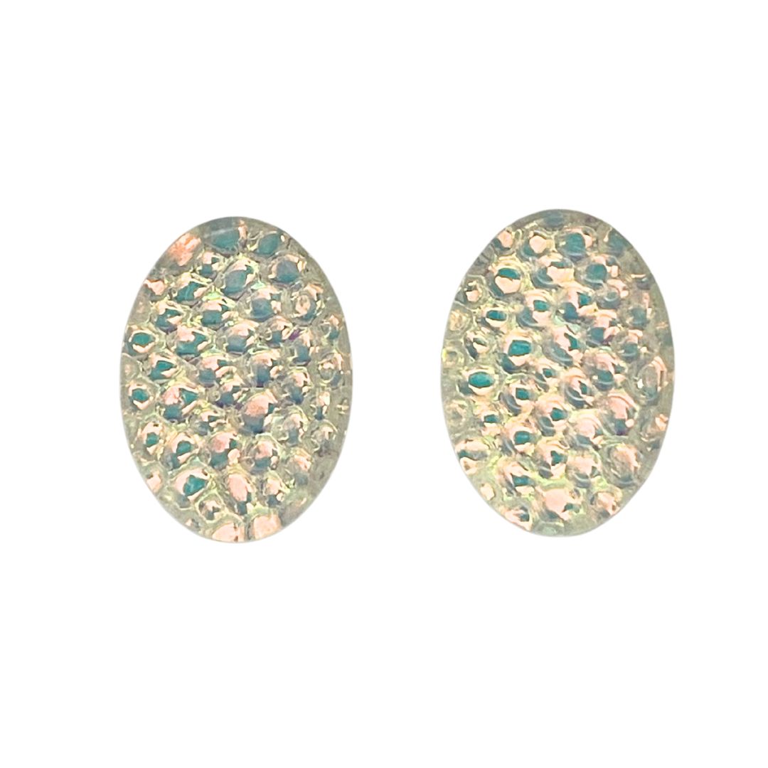 13mm x 18mm Oval Dome Glass Cabochon Metallic Bubbles