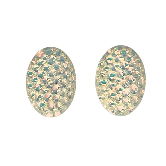 13mm x 18mm Oval Dome Glass Cabochon Metallic Bubbles