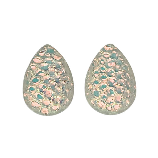 13mm x 18mm Teardrop Dome Glass Cabochon Metallic Bubbles