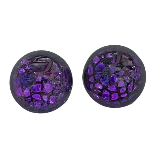 15mm Round Domed Glass Cabochon Purple Crackle