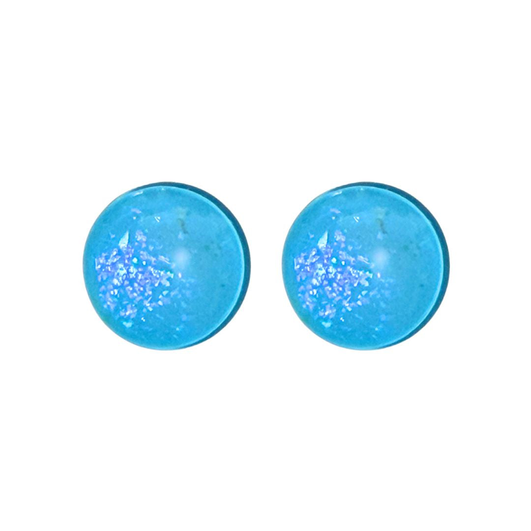 16mm Hand Painted Round Domed Glass Cabochon Glittery Light Blue