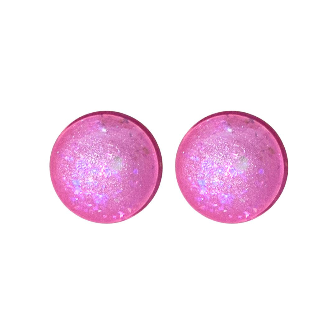 16mm Hand Painted Round Domed Glass Cabochon Glittery Light Pink