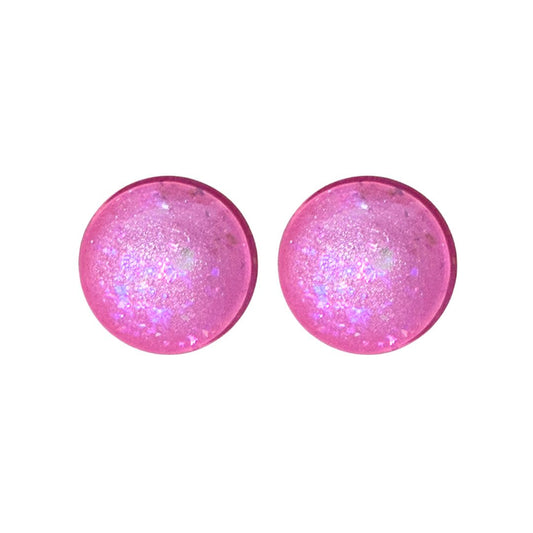 16mm Hand Painted Round Domed Glass Cabochon Glittery Light Pink