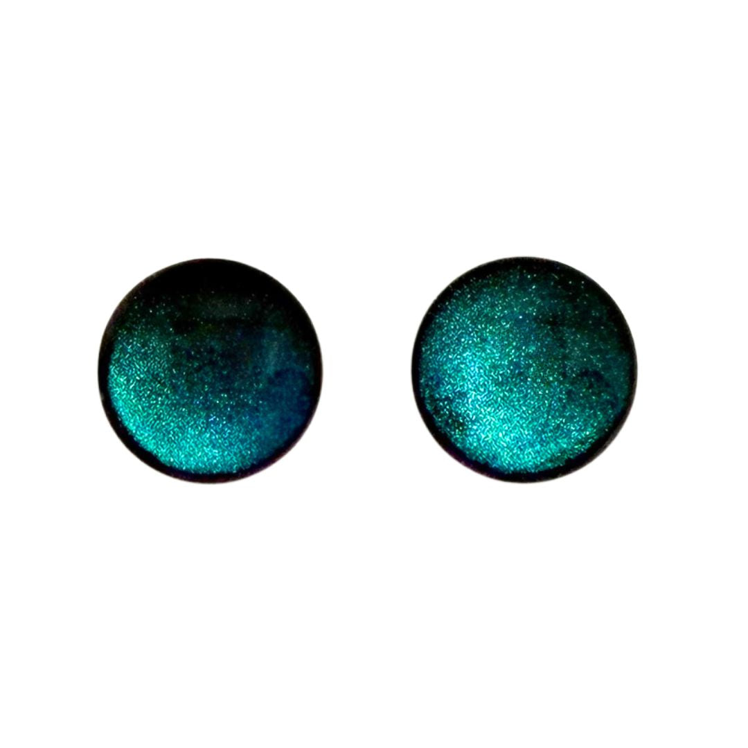 16mm Hand Painted Round Domed Glass Cabochon Shot Effect Teal Purple Green
