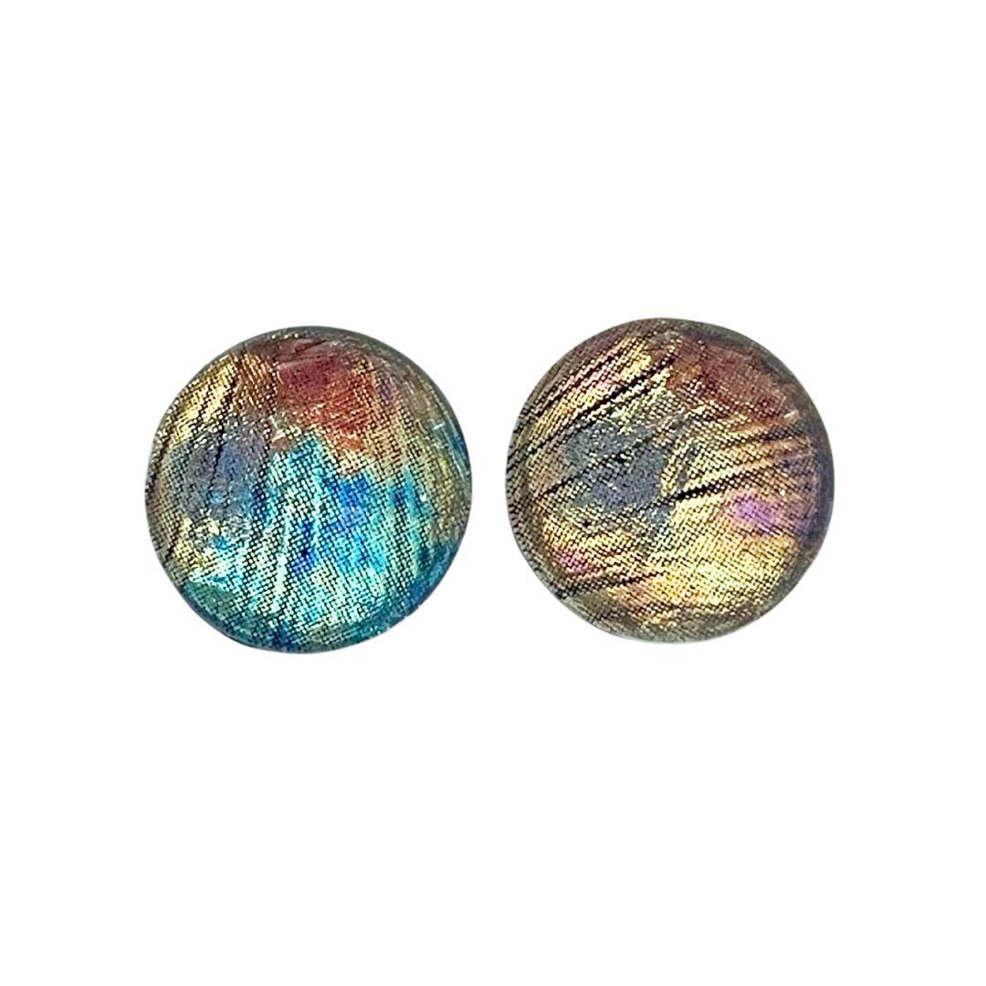 18mm Round Domed Glass Cabochon Metallic Rainbow