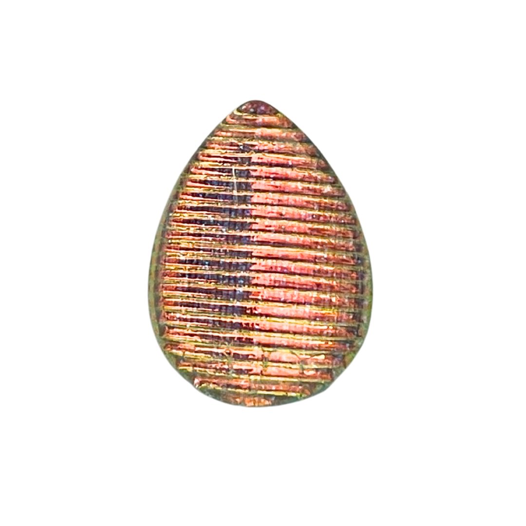 18mm x 25mm Teardrop Domed Glass Cabochon Hologram Golden Stripe