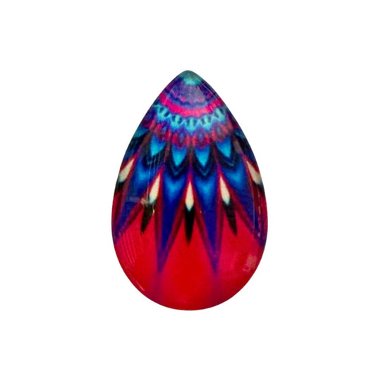 20x30cm Drop Shaped Domed Glass Picture Cabochon Blue Flower on Pink