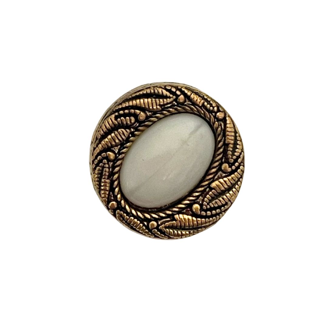 22mm Oval Pearl Insert on Gold Leaves Plastic Button, pack of 1