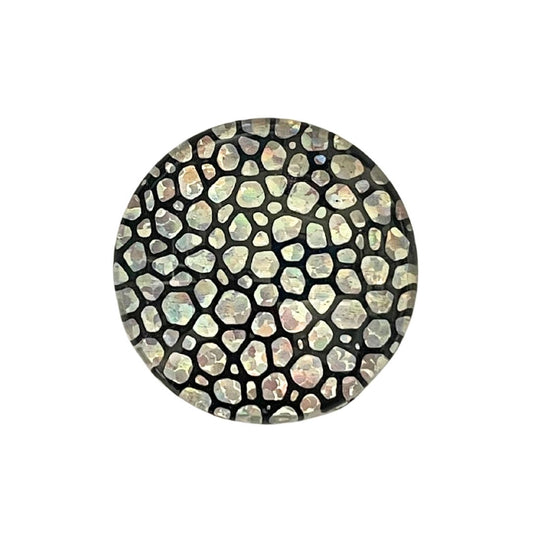 25mm Round Dome Glass Cabochon with Silver Hologram Bubbles on Black Background