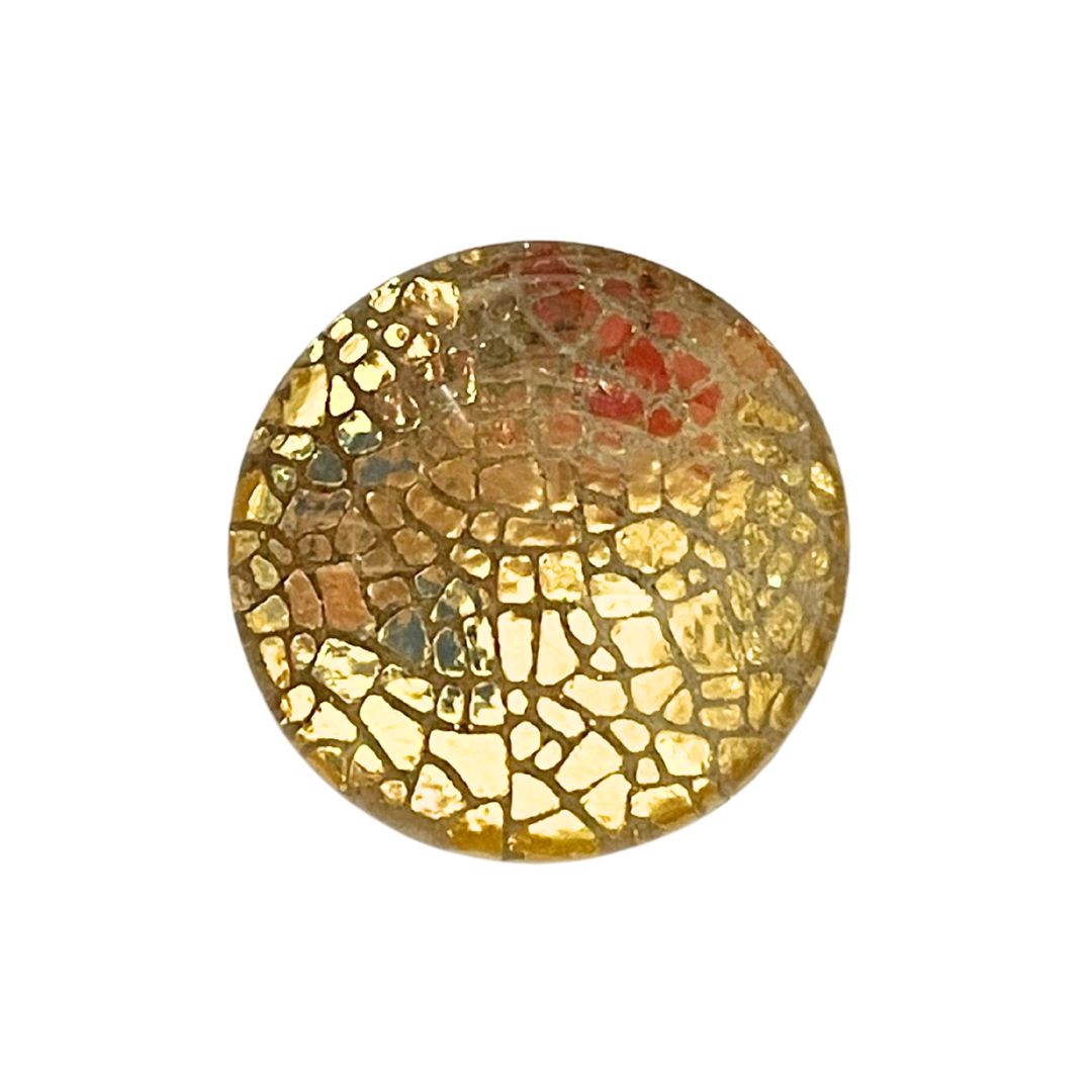 25mm Round Domed Glass Cabochon Gold Crackle
