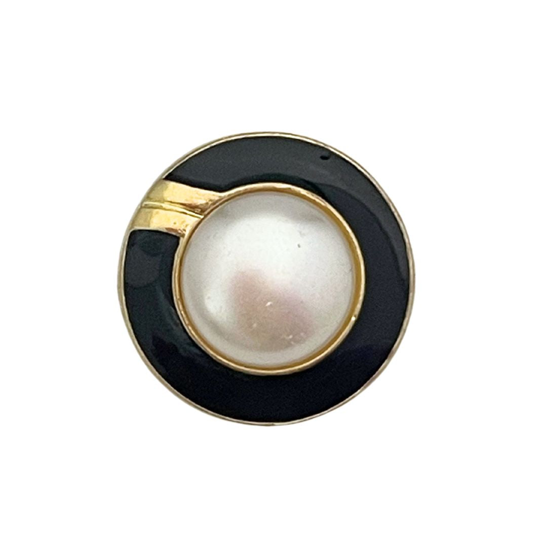 25mm Round Gold & Pearl with enamel look Plastic Button, pack of 1