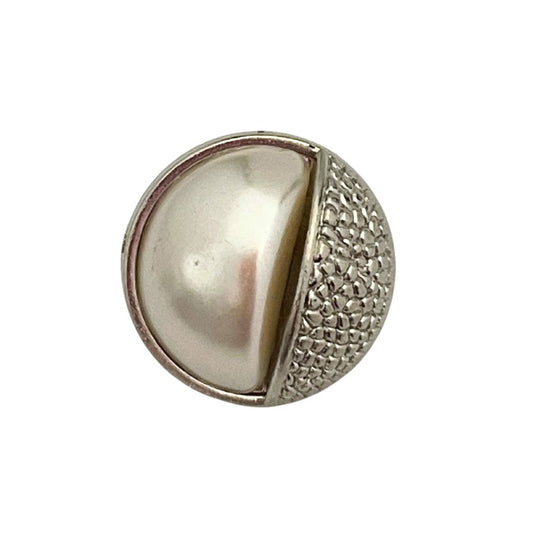 25mm Round Silver & Pearl Plastic Button, pack of 1