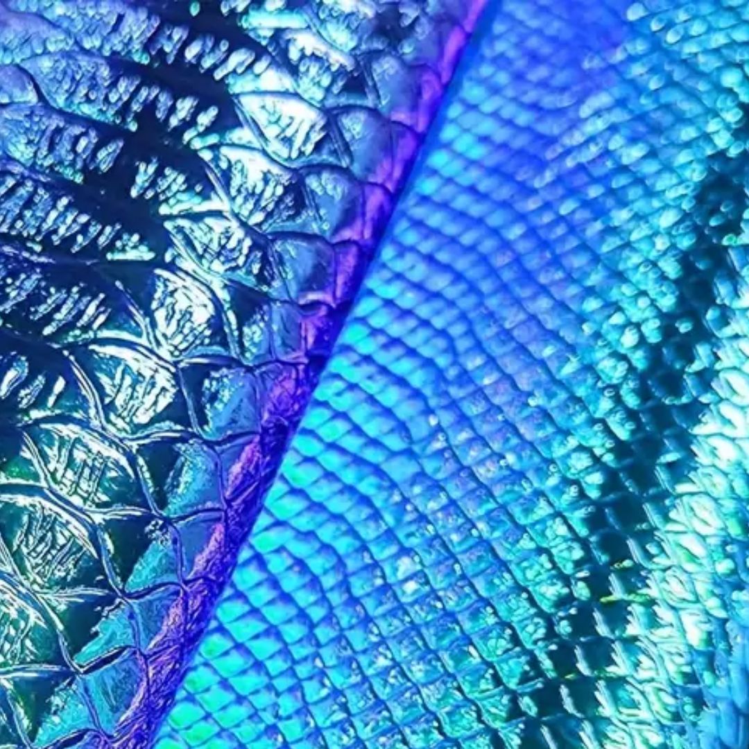 Blue & Green Holographic Snake Embossing PU Faux Leather Sheet