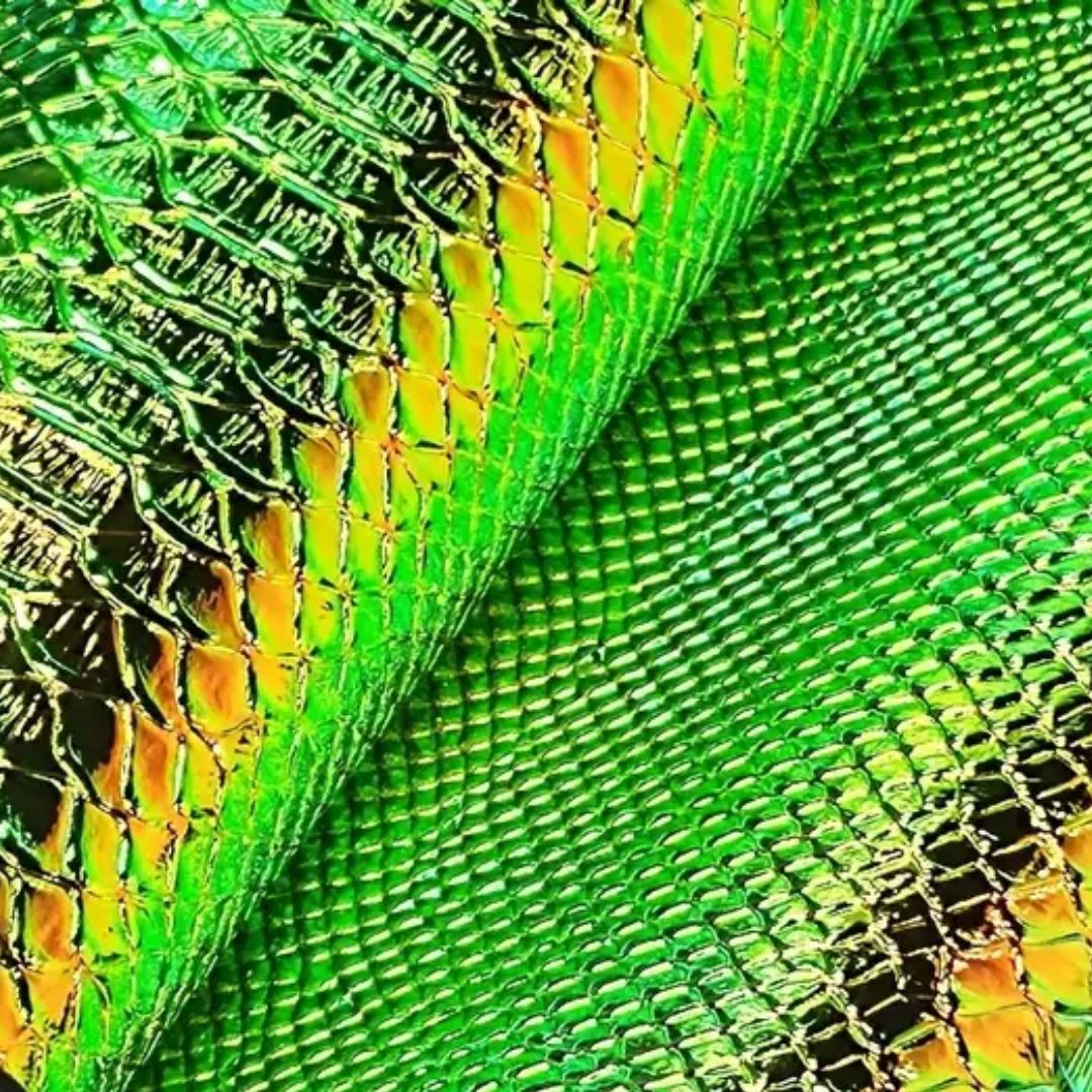 Gold, Green & Orange Holographic Snake Embossing PU Faux Leather Sheet