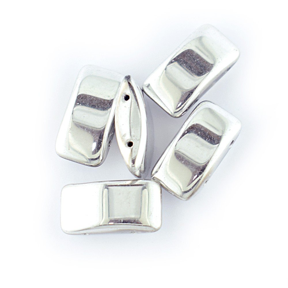 2 Hole Carrier Beads 9x17mm Czech Silver