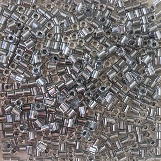 3mm Miyuki Cube Bead Colour Lined Silver Crystal