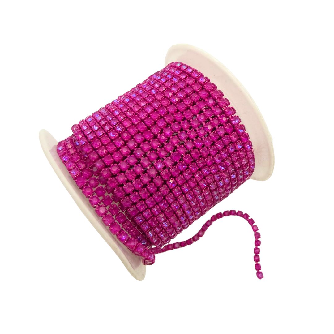 Rhinestone Cup Chain 2mm Hot Pink AB