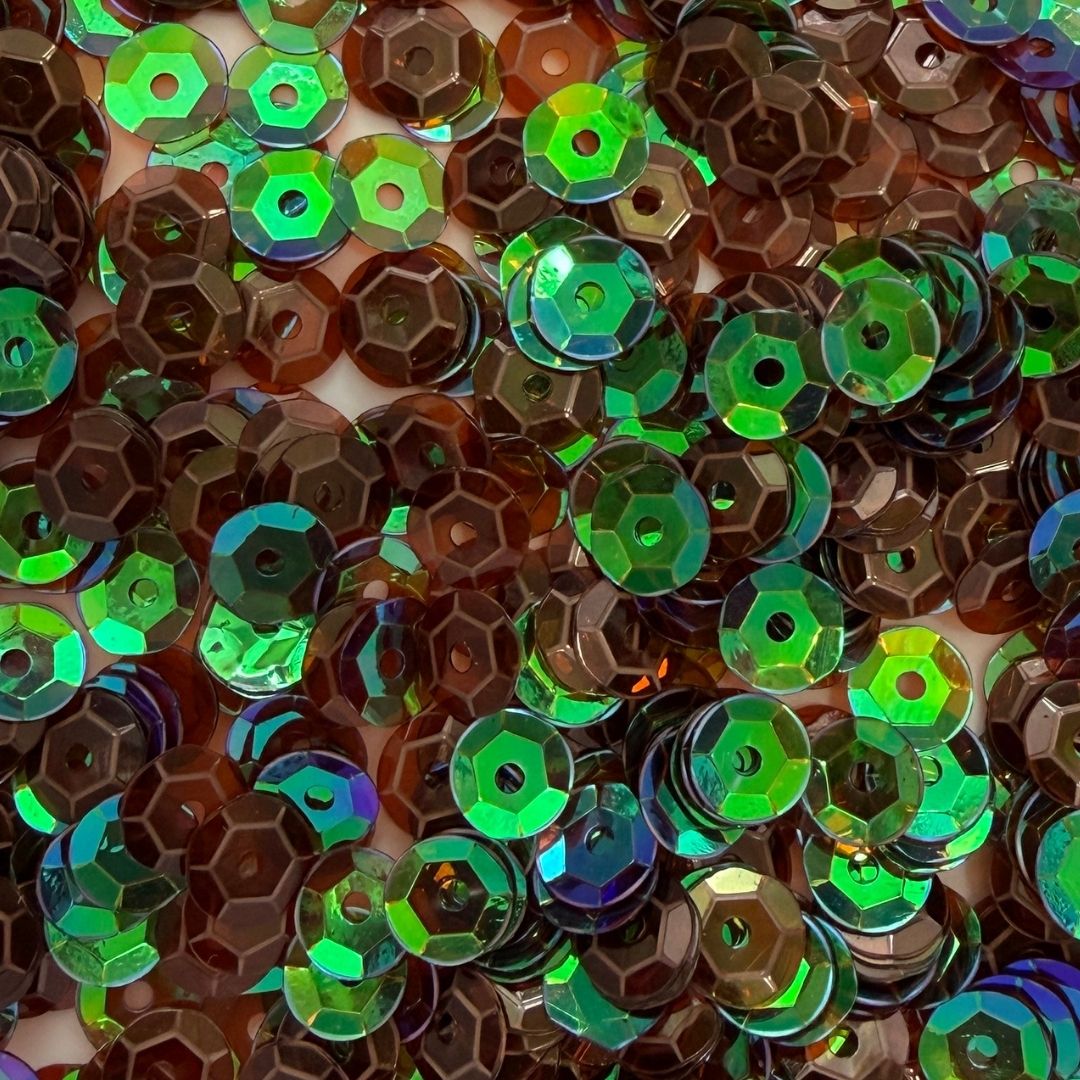 7mm Round Cup Shaped Sequins - Dark Topaz Peacock AB