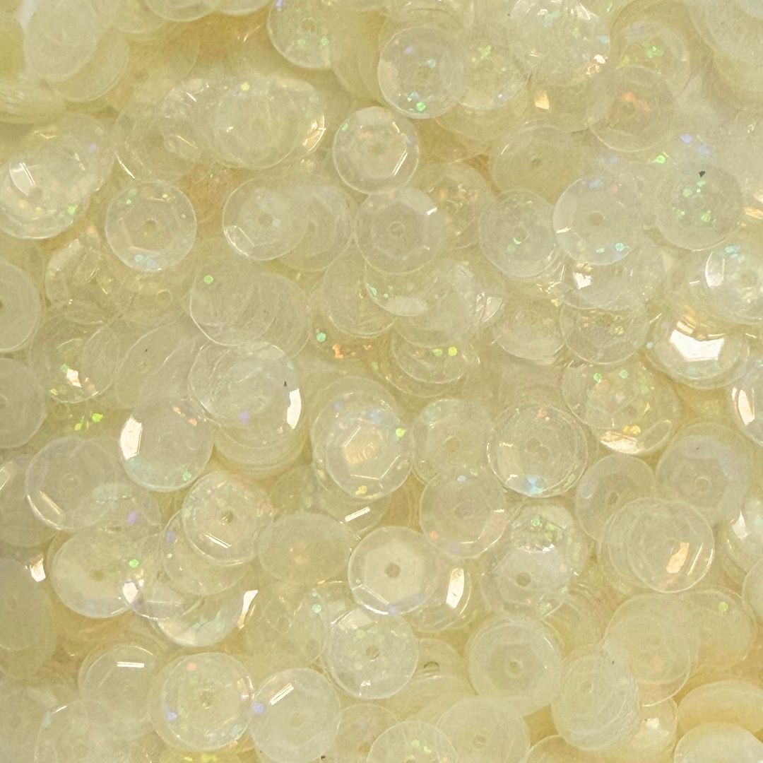 7mm Round Cup Shaped Sequins - Transparent Cream Hologram