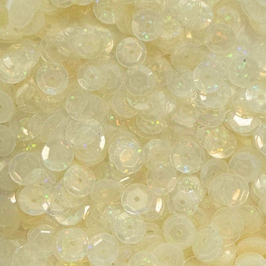 7mm Round Cup Shaped Sequins - Transparent Cream Hologram
